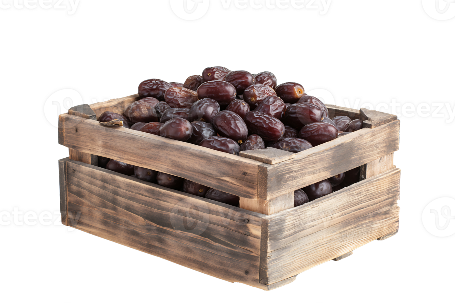 wooden box with fresh date fruit isolated on transparent background png