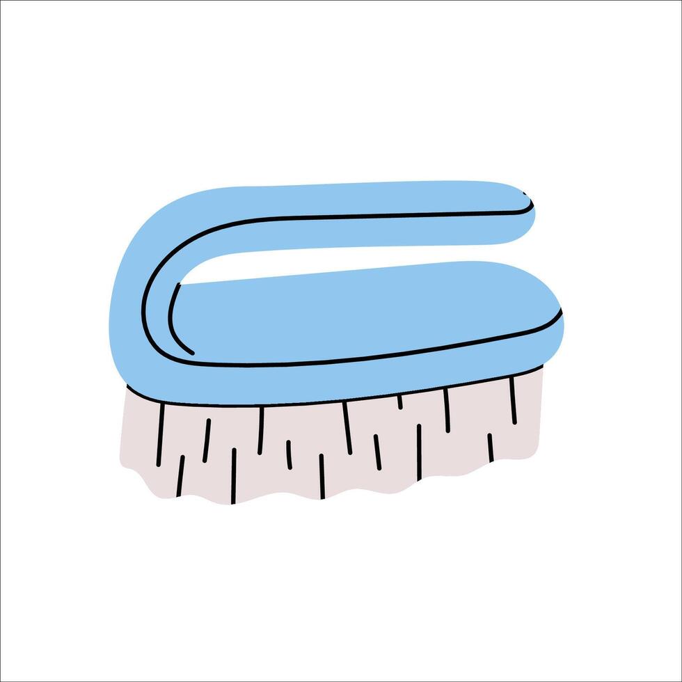 Hand washing brush with handle and bristle. Manual cleaning tool for housework. Household supply. Flat illustration isolated on white background vector