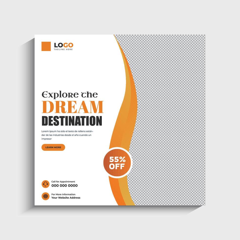 Tour and Travel Agency Social Media Post Template Design vector