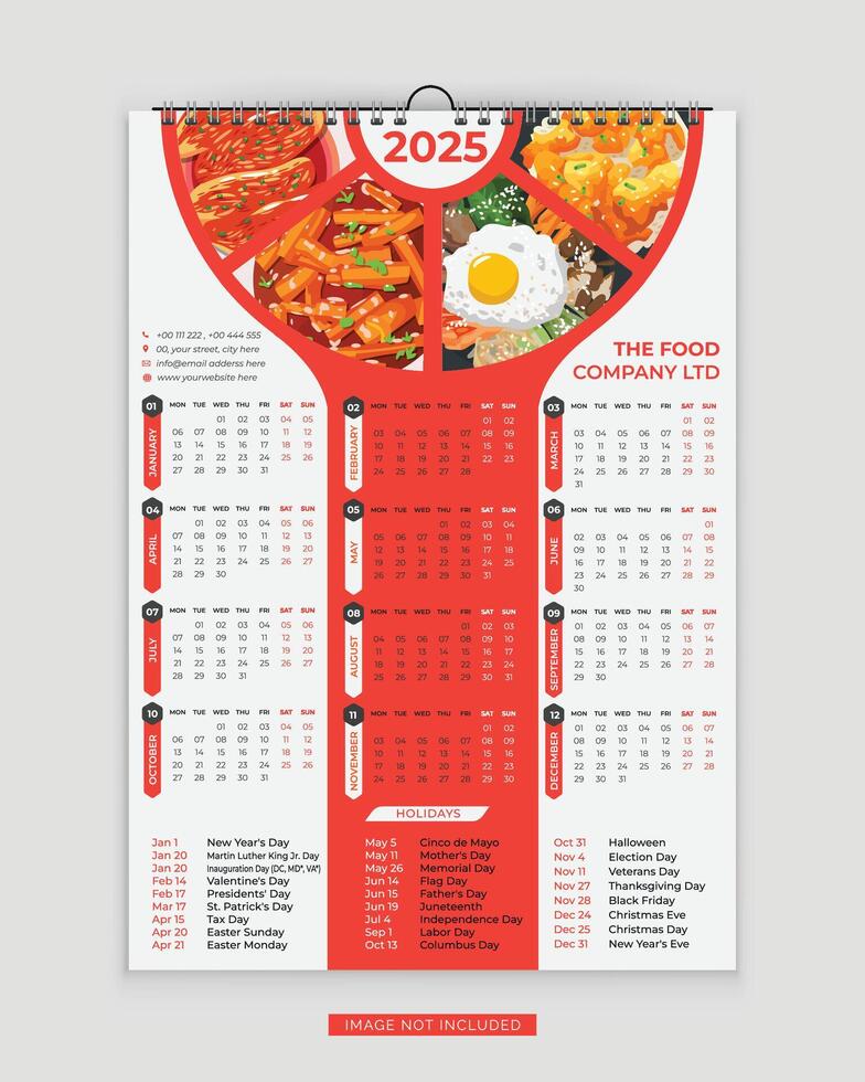 2025 Calendar - 2025 wall calendar template, One Page food Wall ...