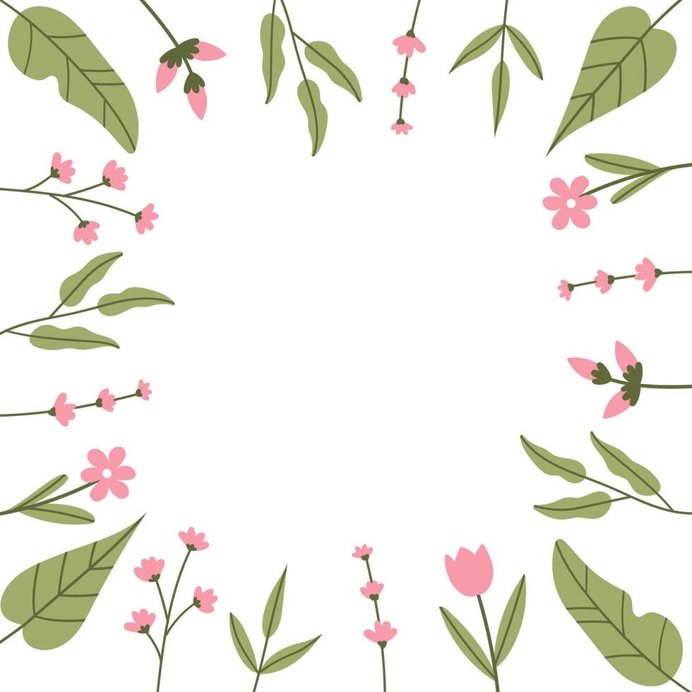 Gentle spring flowers frame. template for greeting card on white background. vector