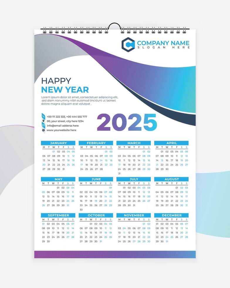 2025 calendario diseño plantilla, 2025 calendario, calendario 2025
