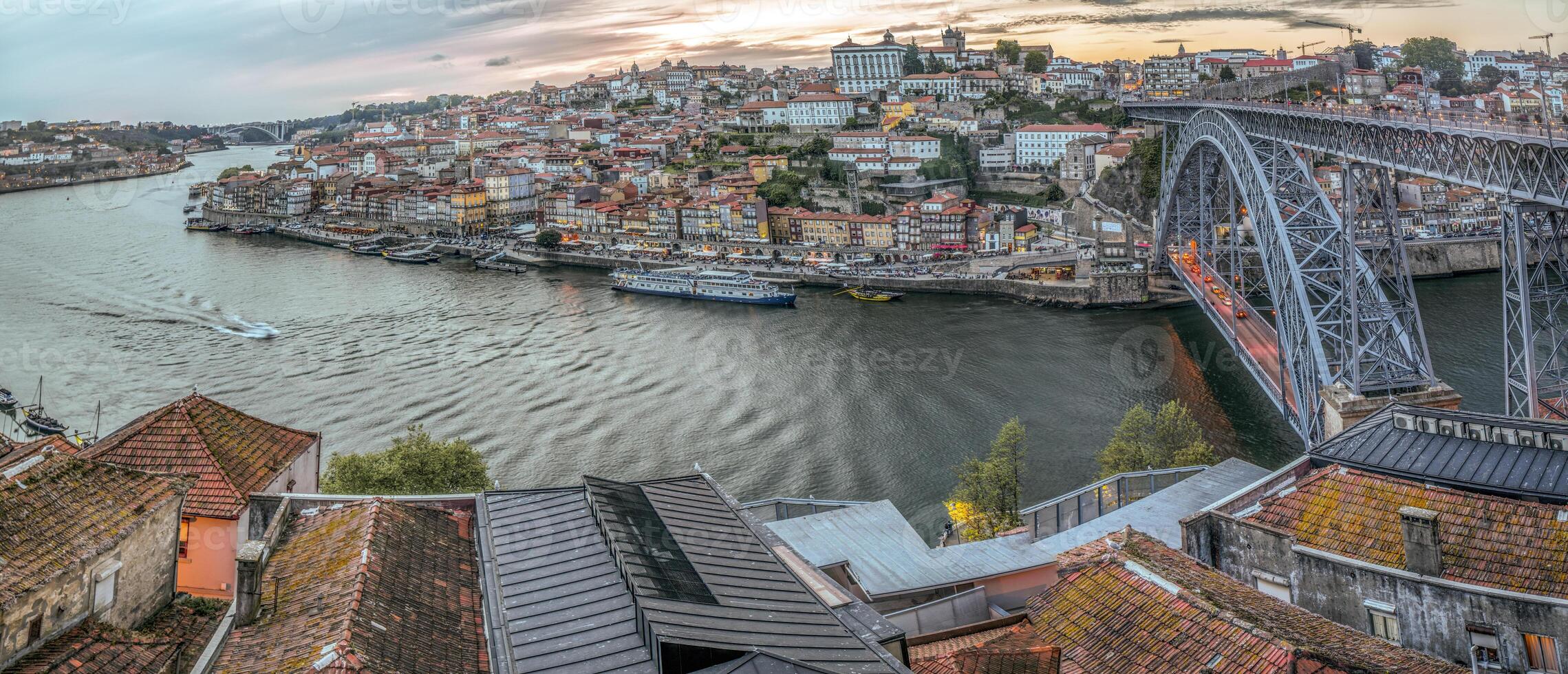 View of the city of Porto and the Douro river from Vilanova de Gaia, Portugal. High resolution panorama. photo