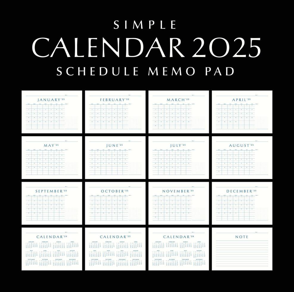 Simple Calendar 2025 Schedule Memo Pad, Landscape Design vector