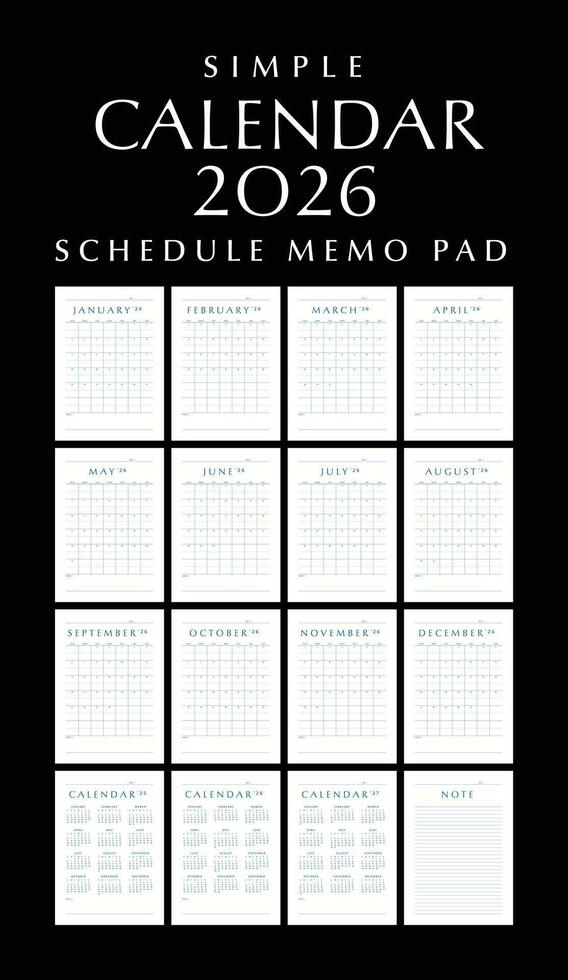 Simple Calendar 2026 Schedule Memo Pad, Portrait Design vector