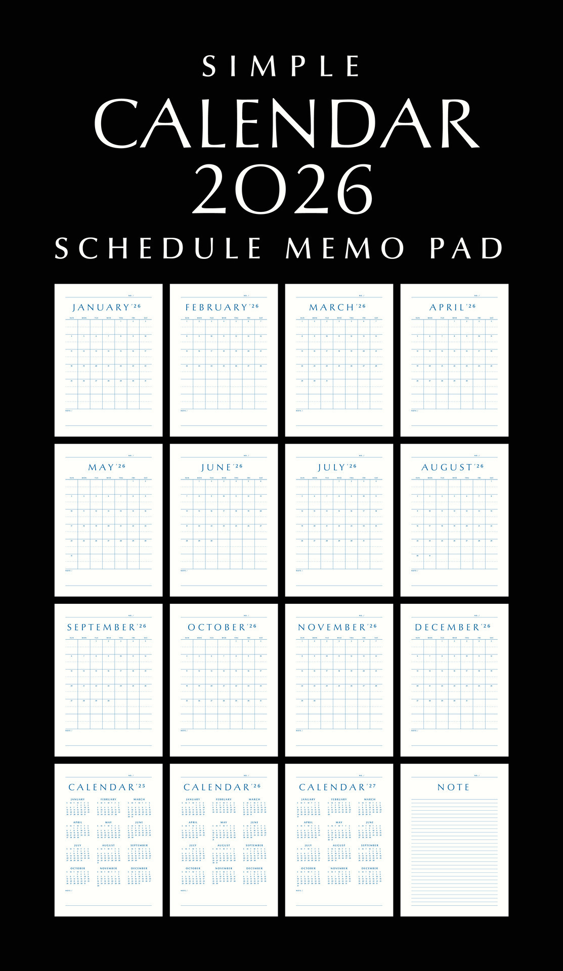 Simple Calendar 2026 Schedule Memo Pad, Portrait Design 47400430 Vector
