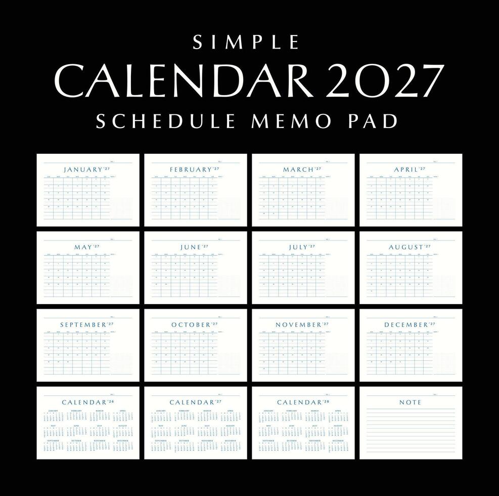 Simple Calendar 2027 Schedule Memo Pad, Landscape Design vector