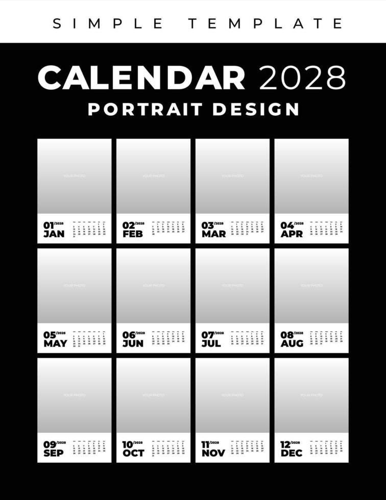 Simple Template Calendar 2028, Portrait Design vector