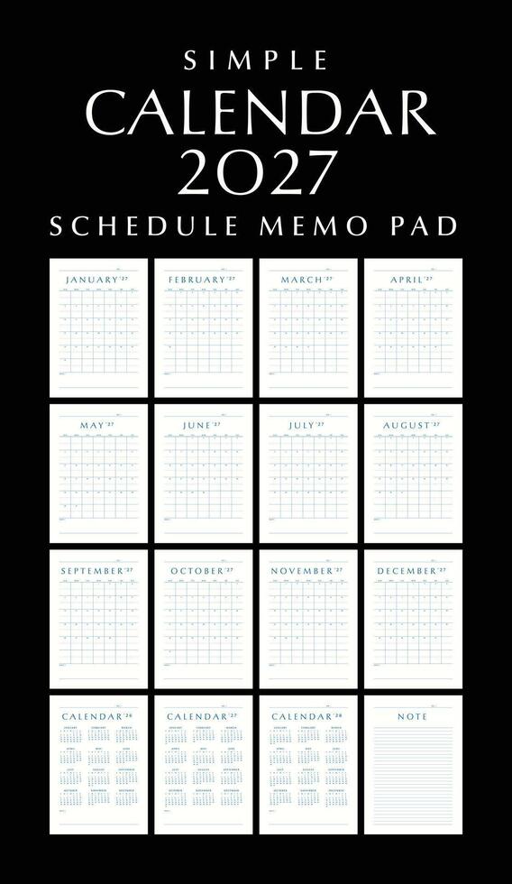 Simple Calendar 2027 Schedule Memo Pad, Portrait Design vector