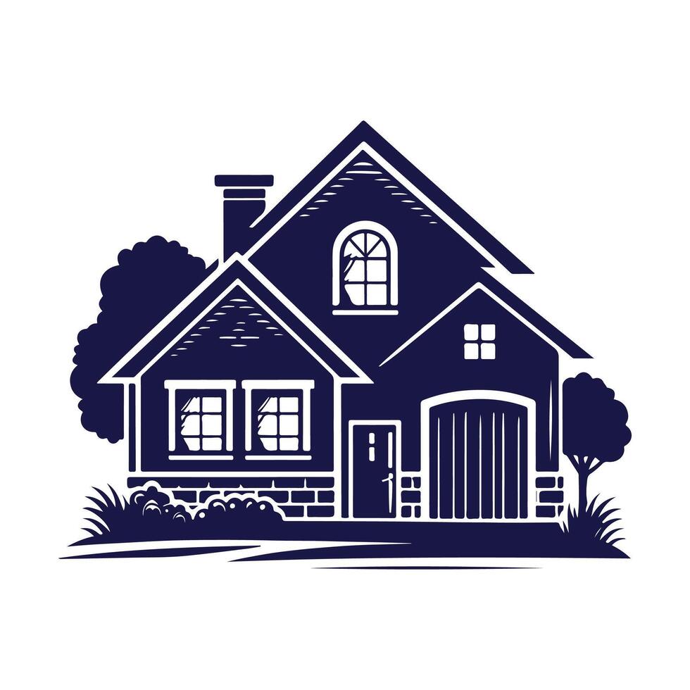 a house with a fence and trees in the background vector