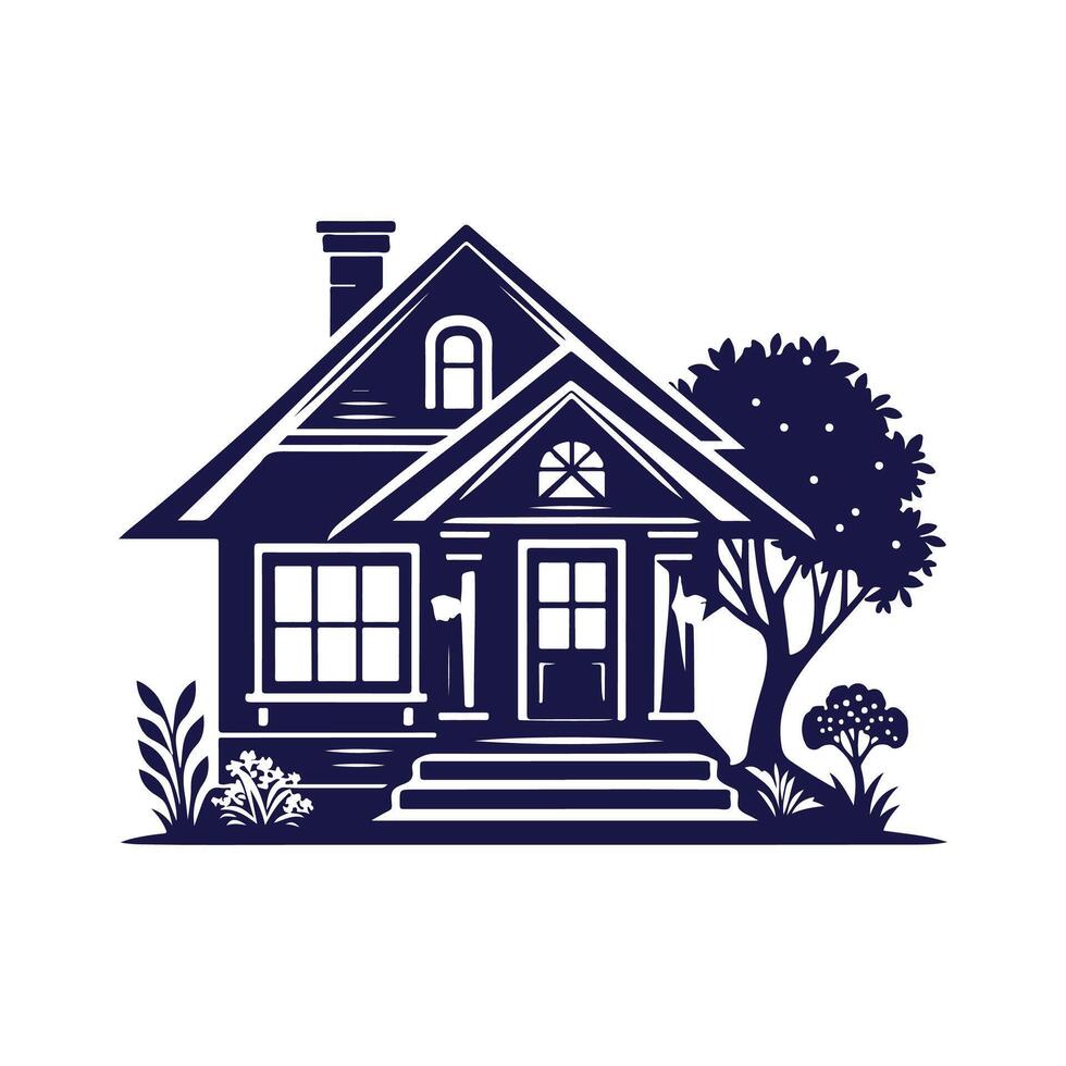 a house with a fence and trees in the background vector