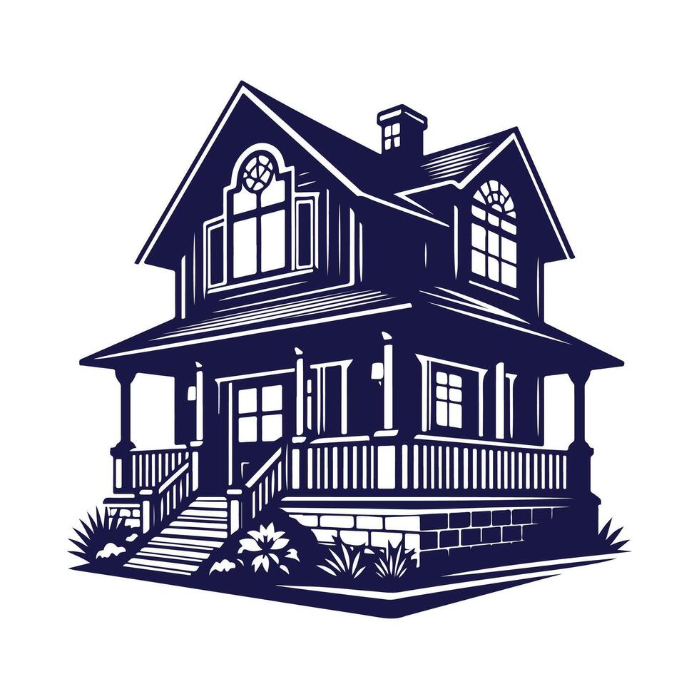 a house with a fence and trees in the background vector