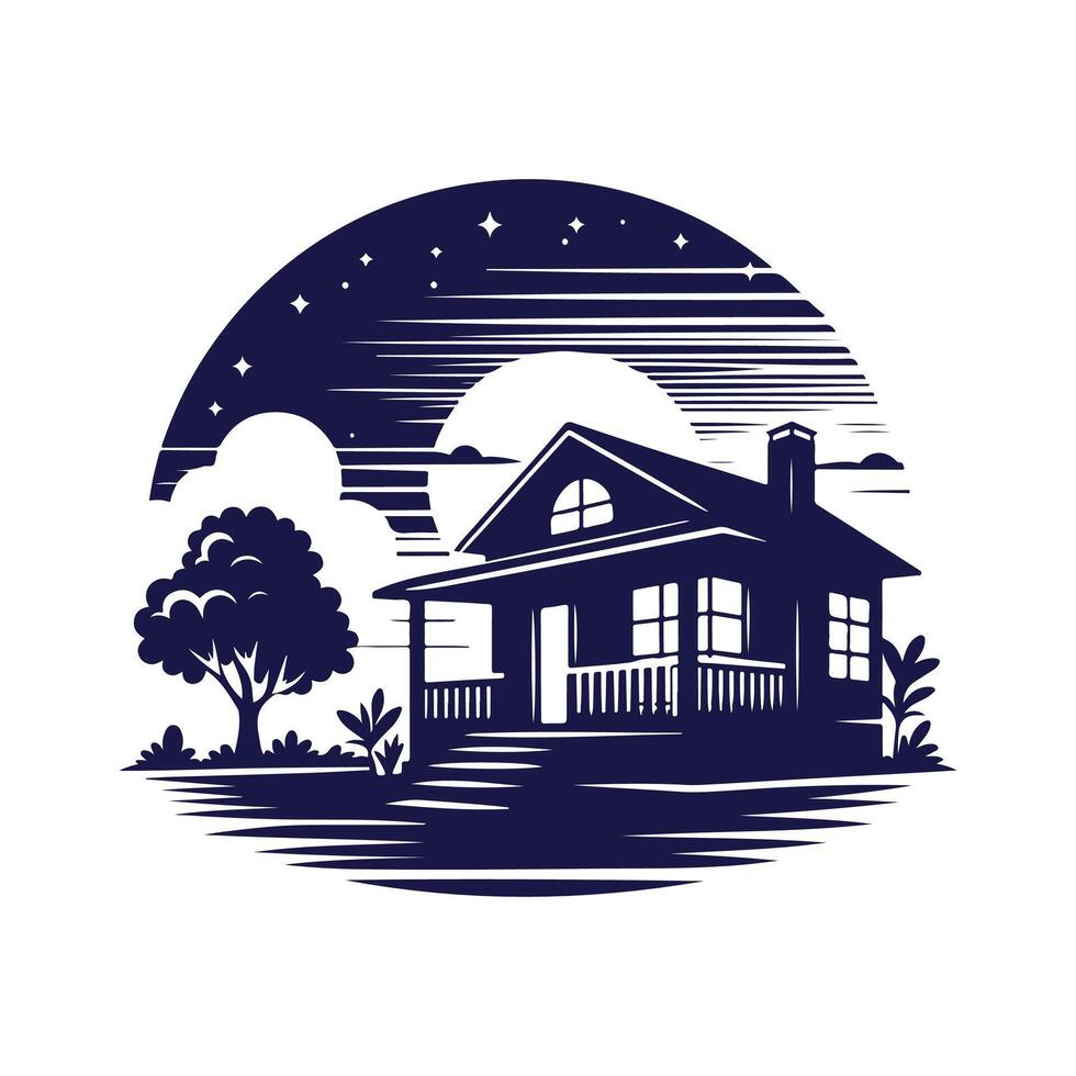 a house with a fence and trees in the background vector