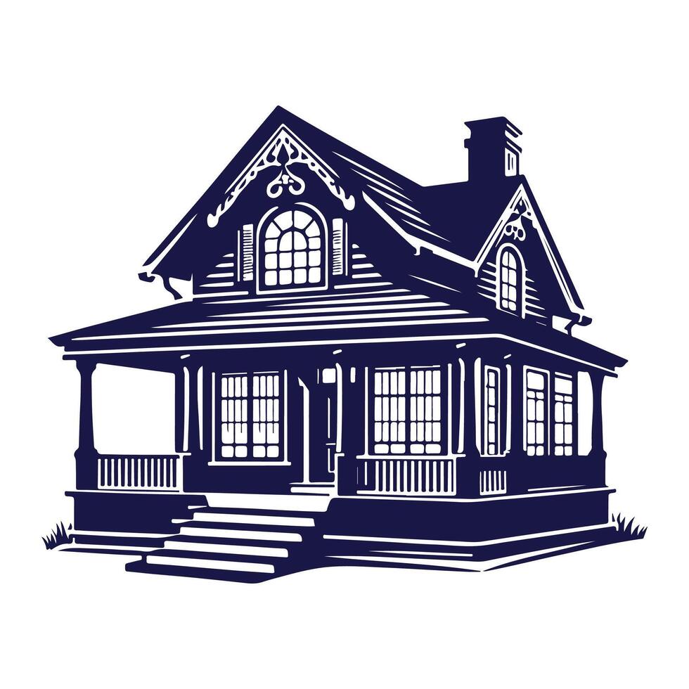 a house with a fence and trees in the background vector