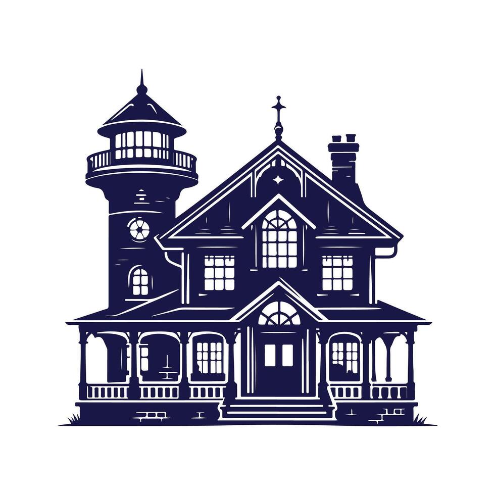 a house with a fence and trees in the background vector
