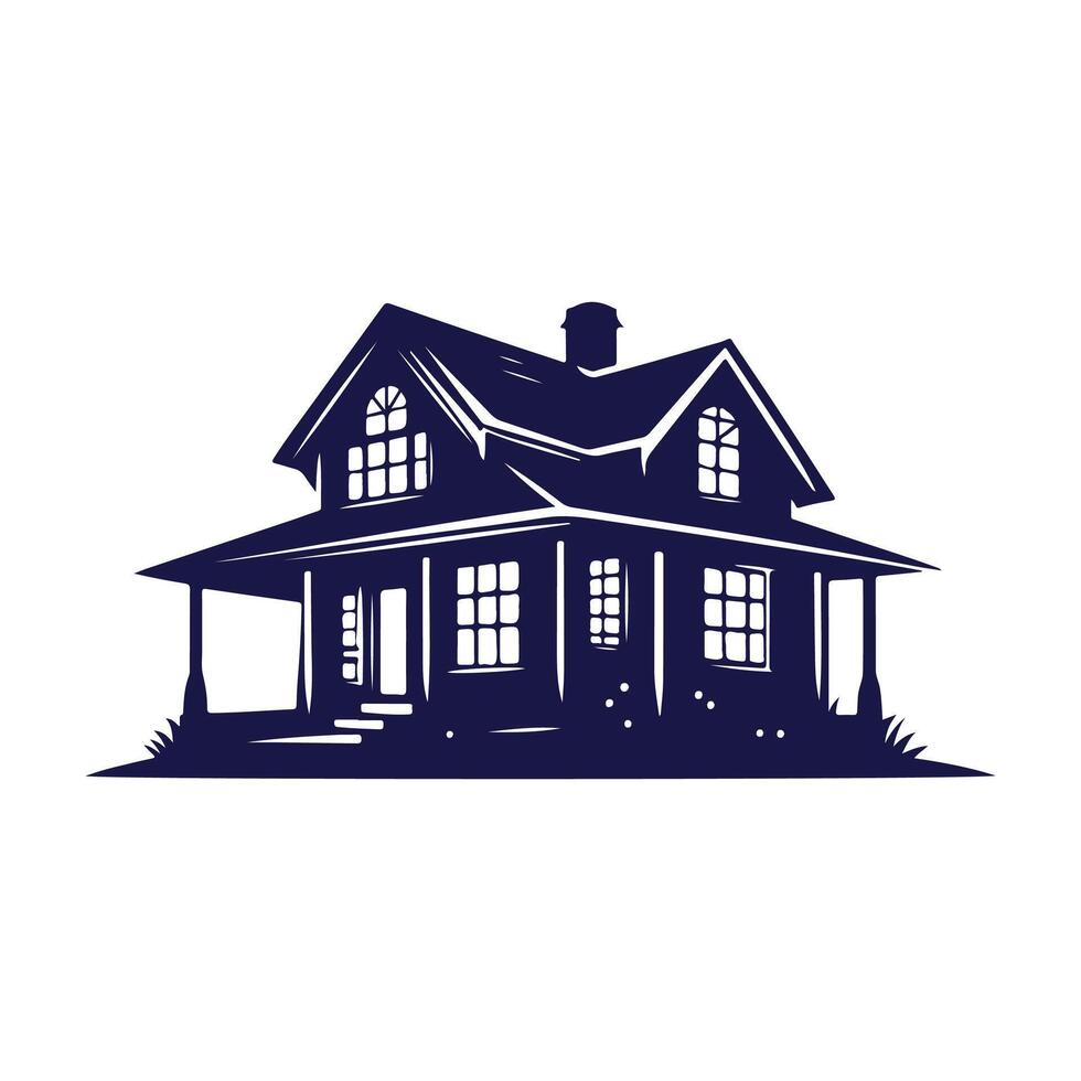 a house with a fence and trees in the background vector