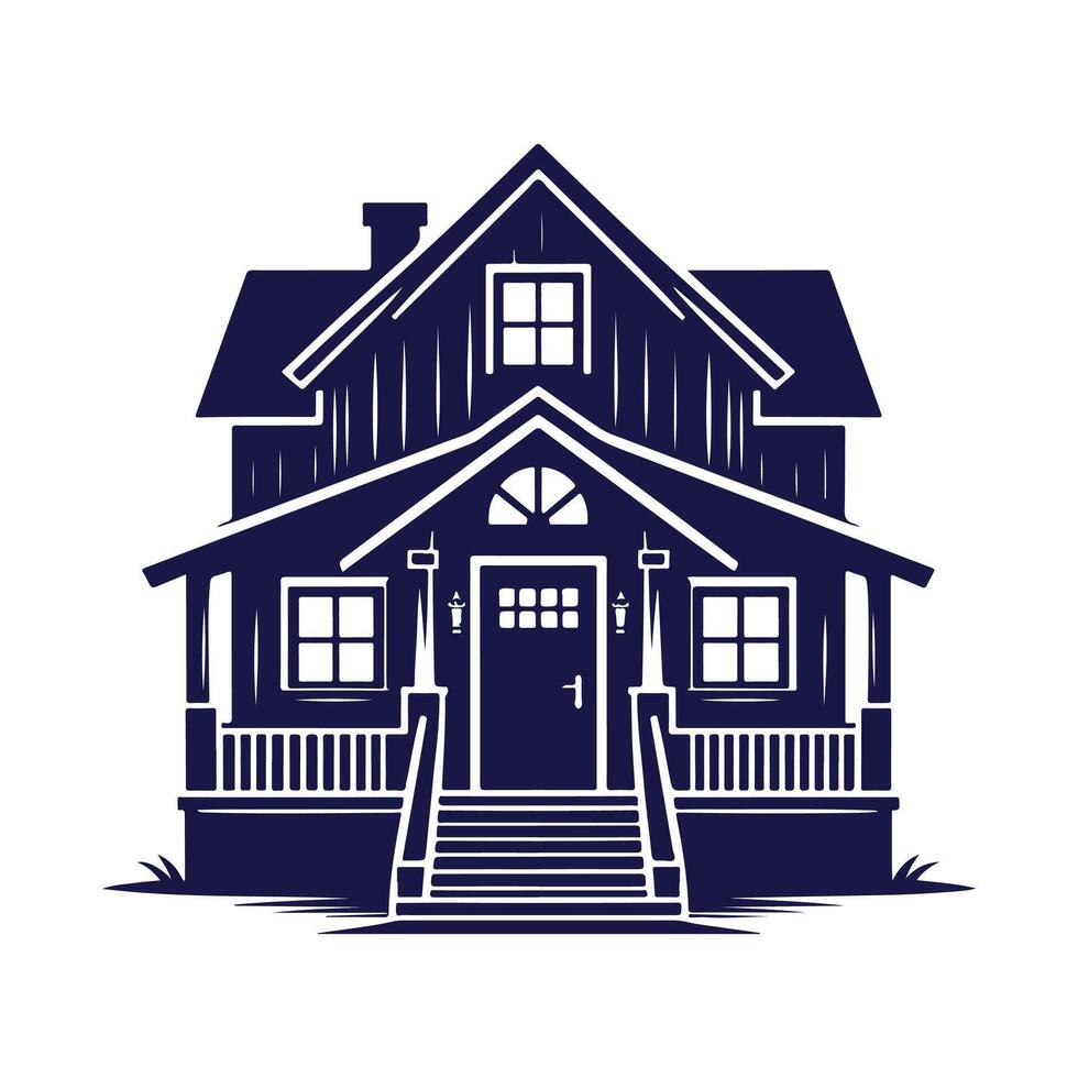 a house with a fence and trees in the background vector