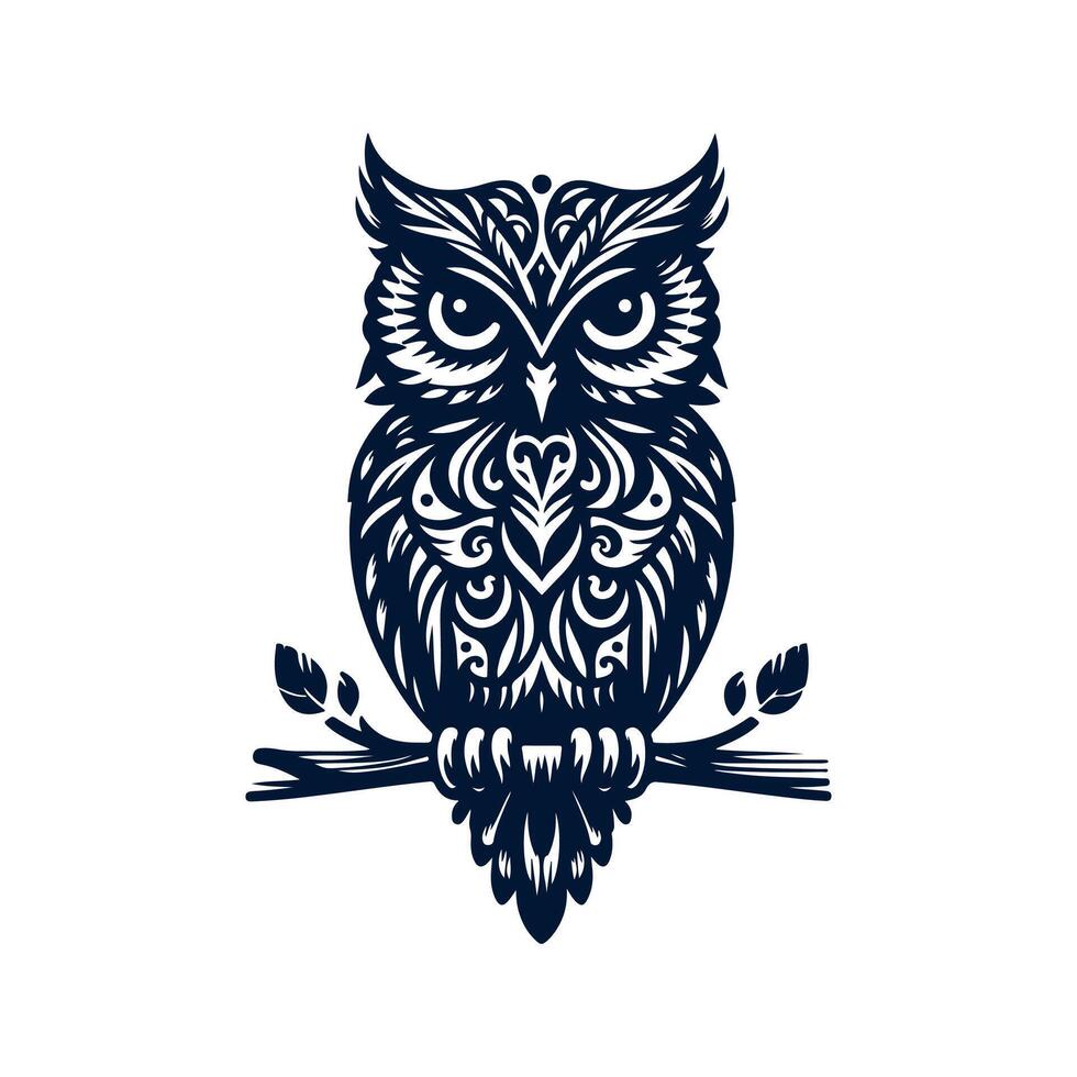 an owl sitting on a branch with a branch in the background vector