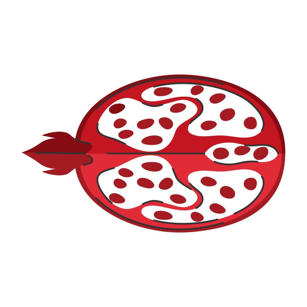 Quarter of red ripe pomegranate. Top view. Hand drawn juicy fruit in doodle style vector