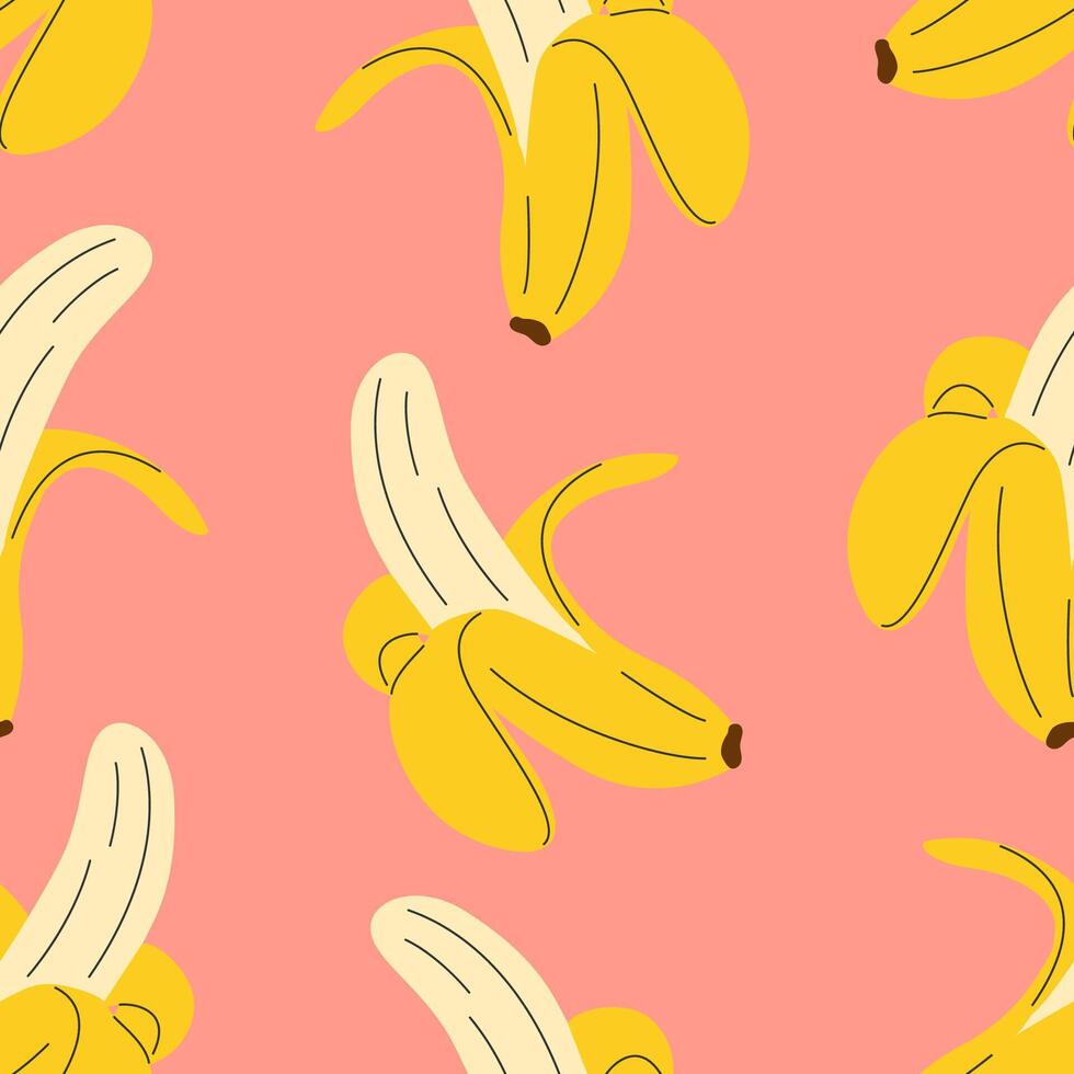 Banana seamless pattern with opened bananas. Hand drawn pattern for wrapping paper, packaging, fabric vector