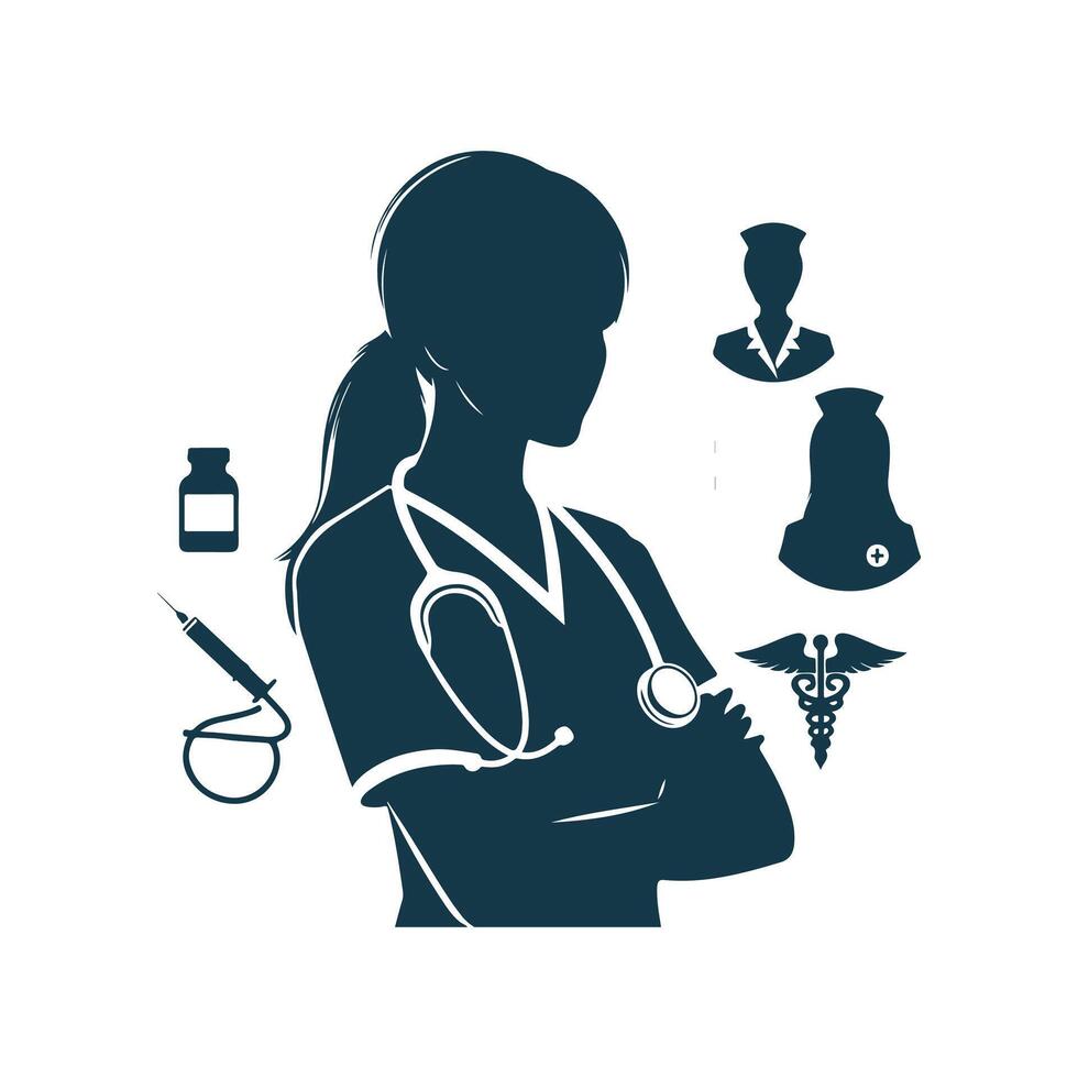 Nurse silhouette Clip art isolated illustration on a white background vector