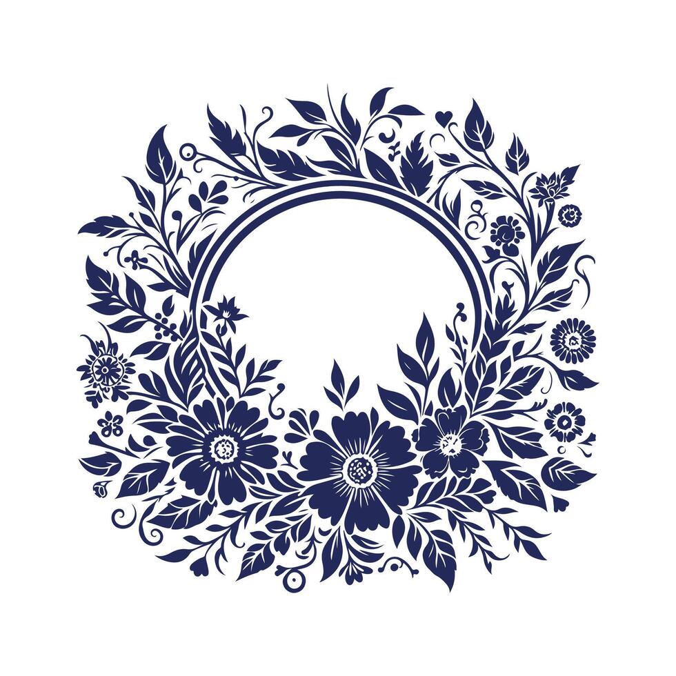a blue floral wreath on a white background vector