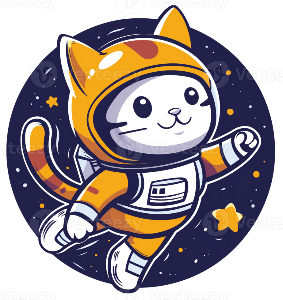 Cat astronaut in space with stars png