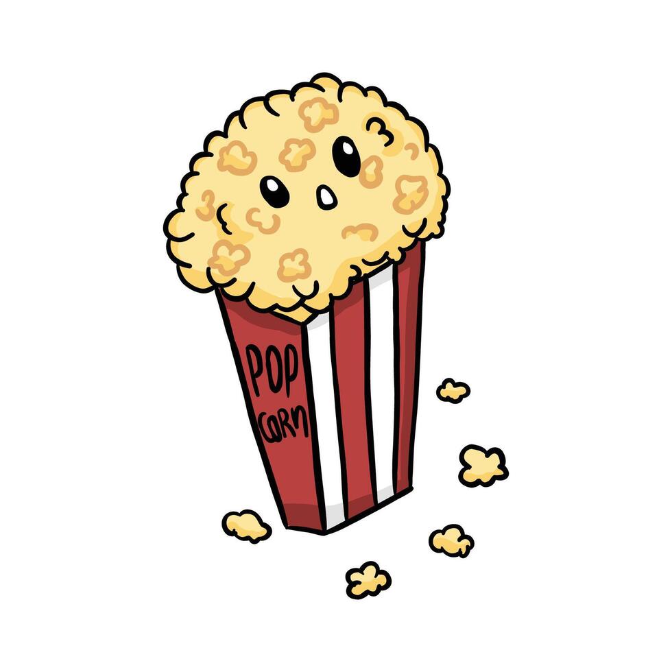 cute kawaii popcorn cartoon illustration vector