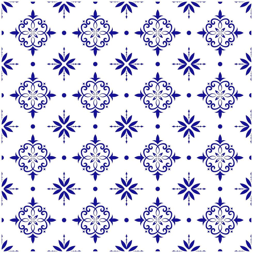 Blue and white porcelain and tile seamless pattern vector