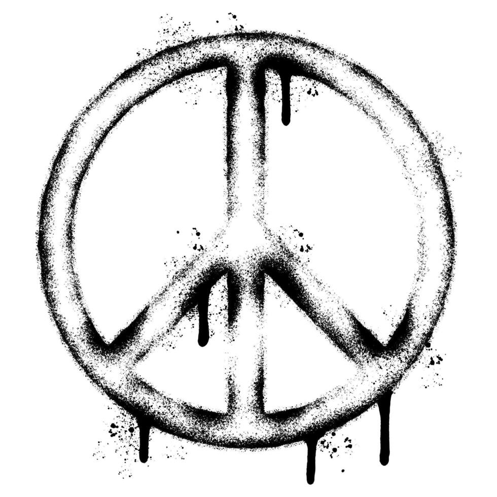 Spray Painted Graffiti Peace Symbol Sprayed isolated with a white background. graffiti Peace Symbol with over spray in black over white. vector