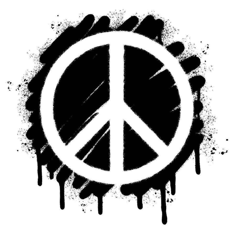 Spray Painted Graffiti Peace Symbol Sprayed isolated with a white background. graffiti Peace Symbol with over spray in black over white. vector