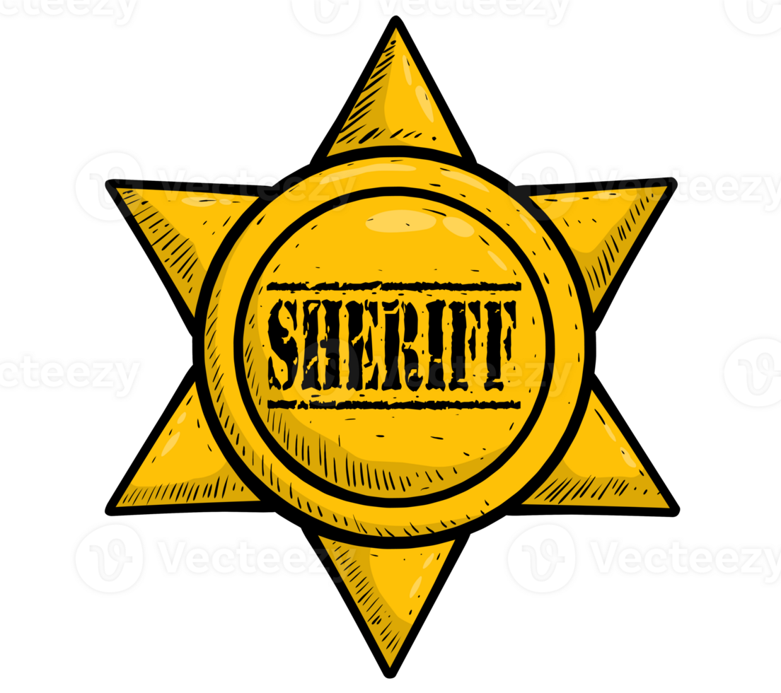 sheriff badge icon in cartoon style isolated png