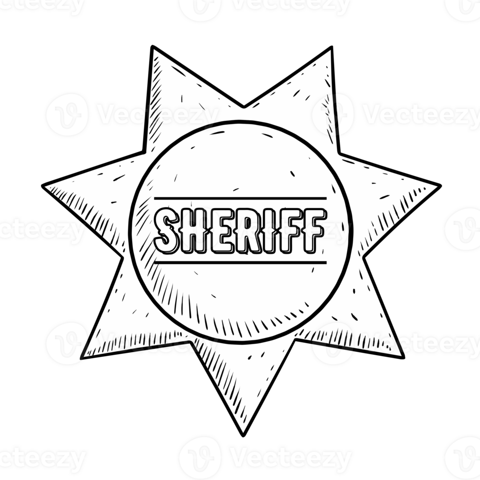 sheriff badge icon in cartoon style isolated png