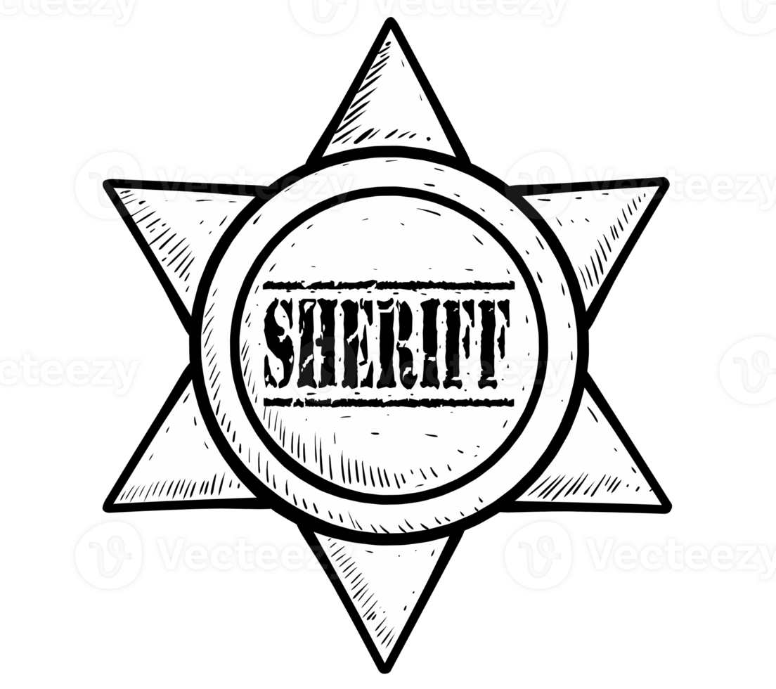 sheriff badge icon in cartoon style isolated png