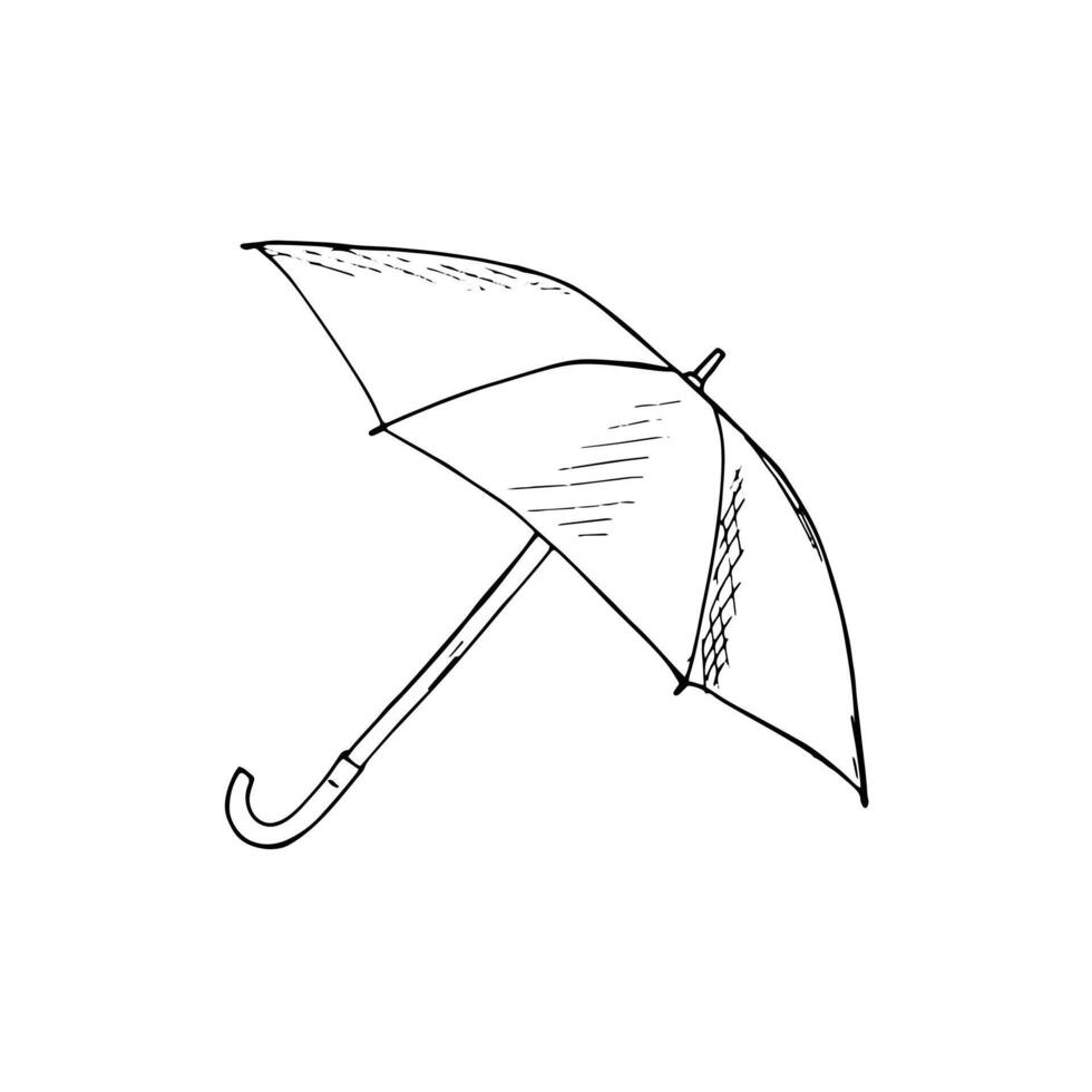 Hand-drawn umbrella. Opened, big umbrella sketch. Isolated in white background. vector
