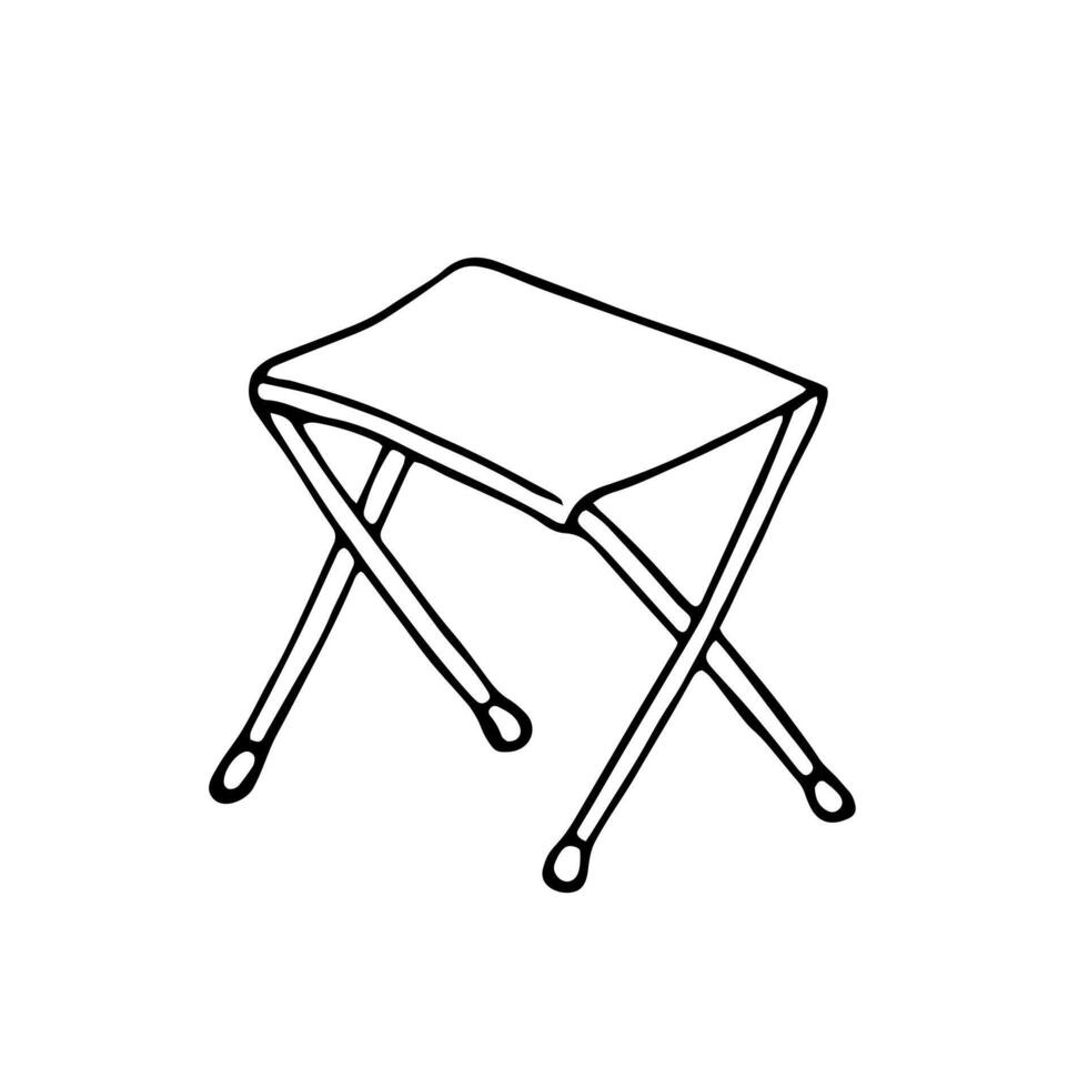 Folding chair in Doodle Style. Hand-drawn portable chair. Illustration on white background. vector