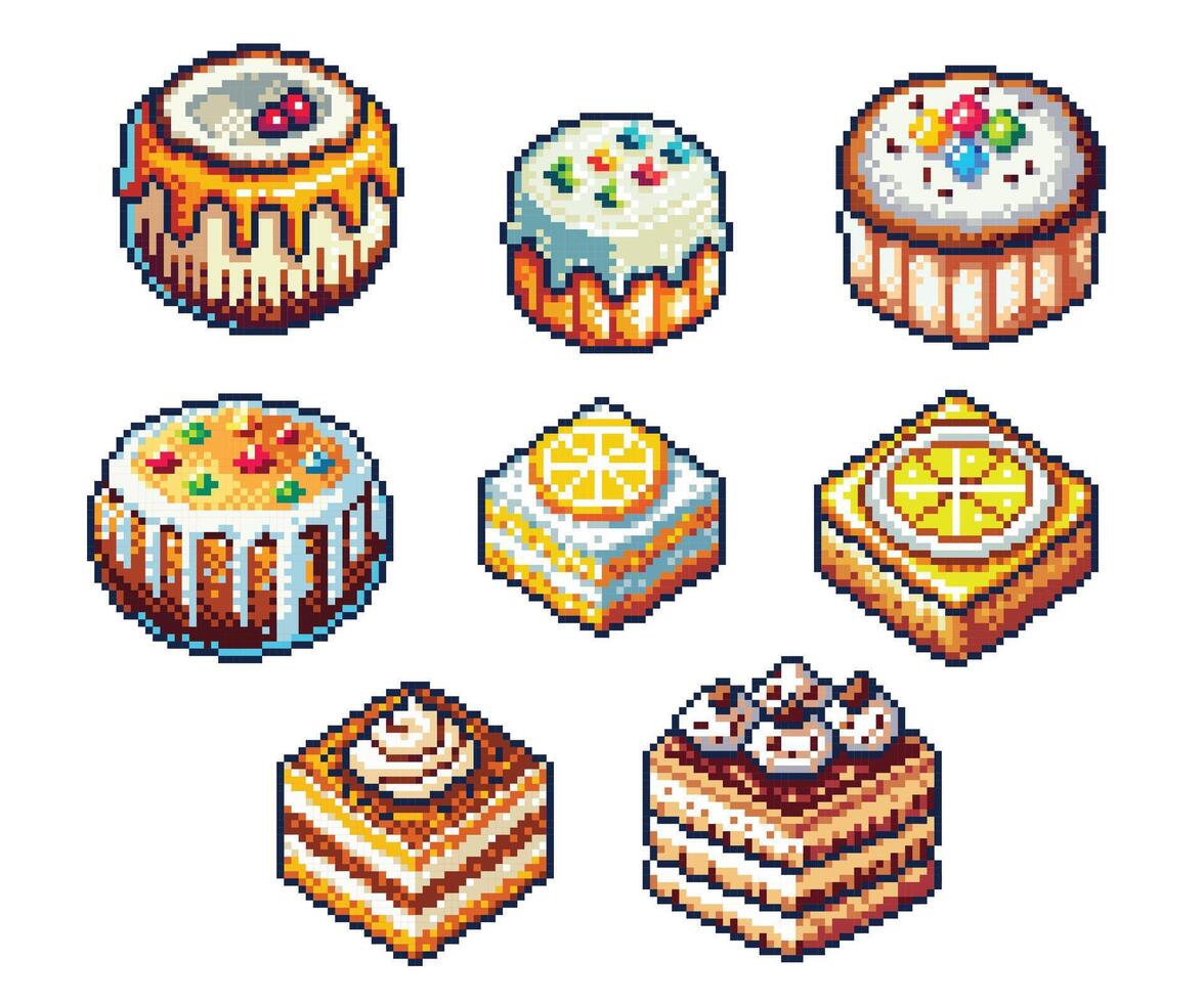 Desserts summer pixel art elements vector