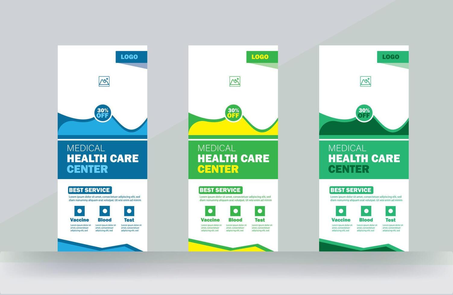 Hospital roll up banner or rack card design for medical service presentations meeting design template vector