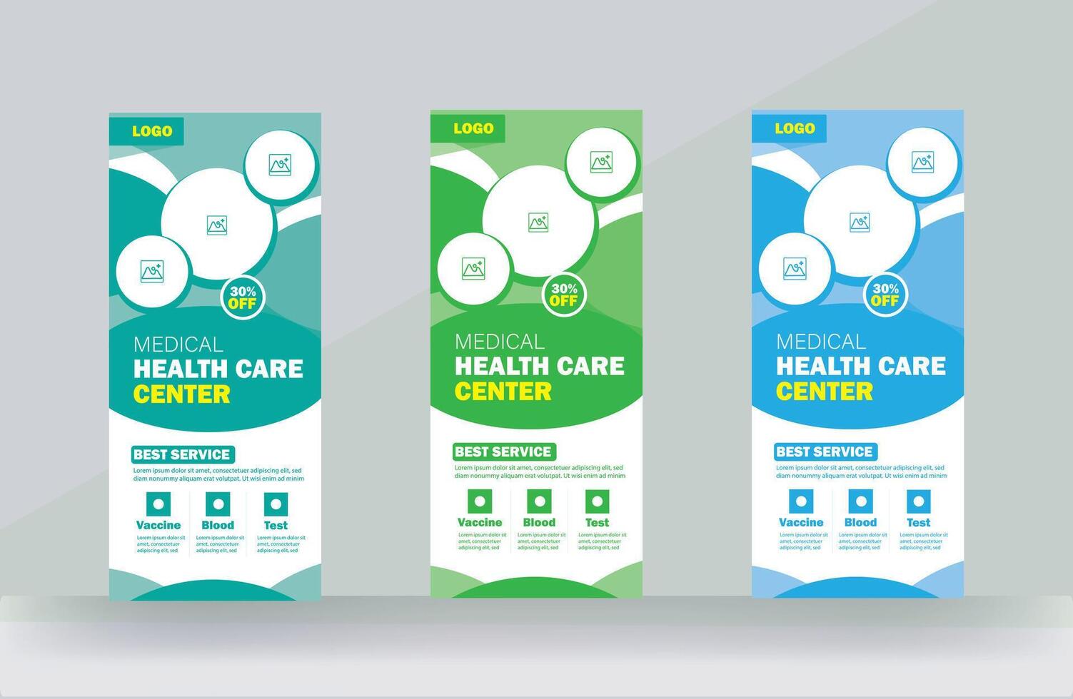 Hospital roll up banner or rack card design for medical service presentations meeting design template vector