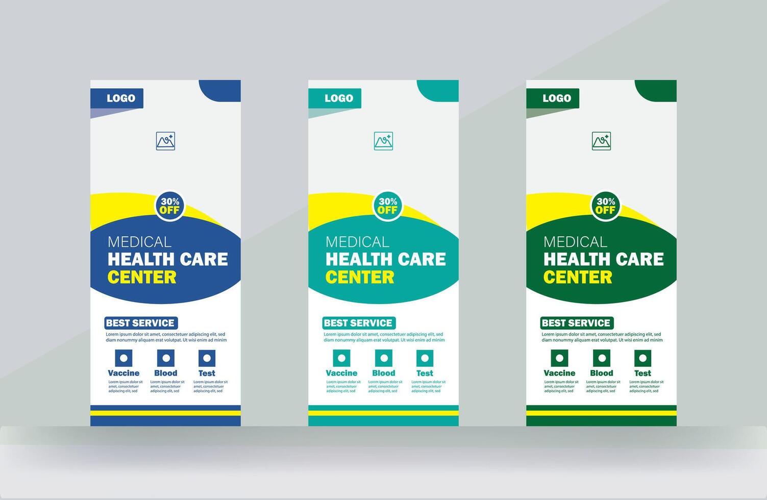 Medical care roll up stand banner rack card healthcare display banner design template vector