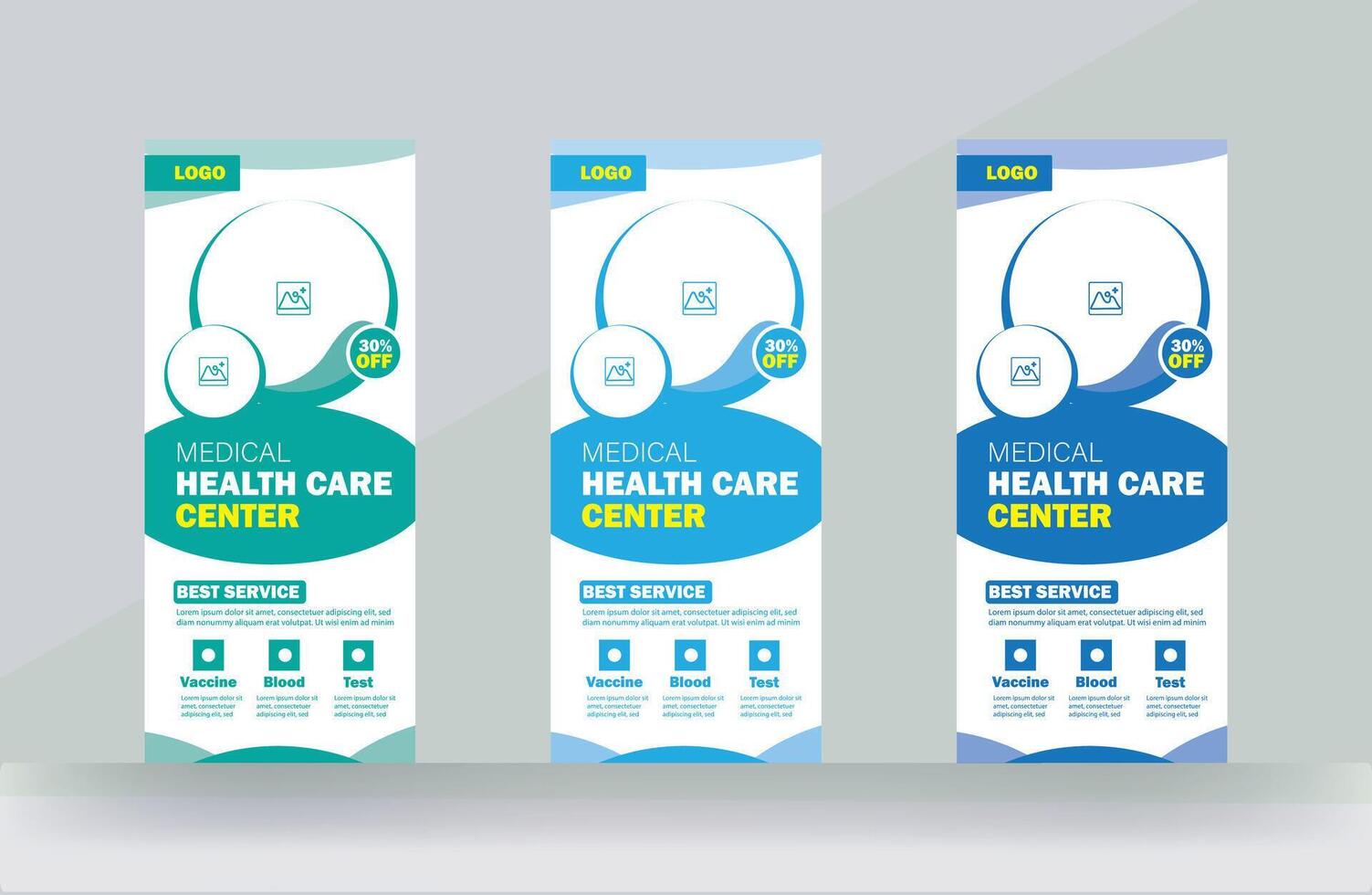Medical care roll up stand banner rack card healthcare display banner design template vector