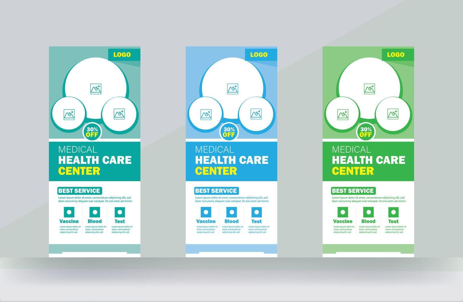 Hospital roll up banner or rack card design for medical service presentations meeting design template vector