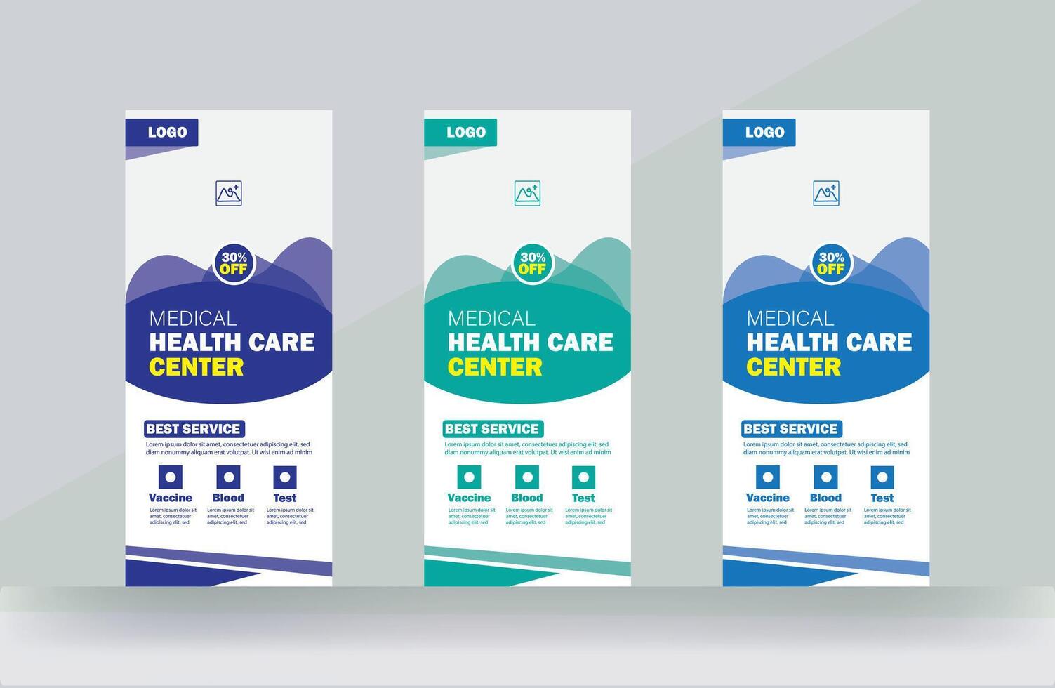 Medical care roll up stand banner rack card healthcare display banner design template vector