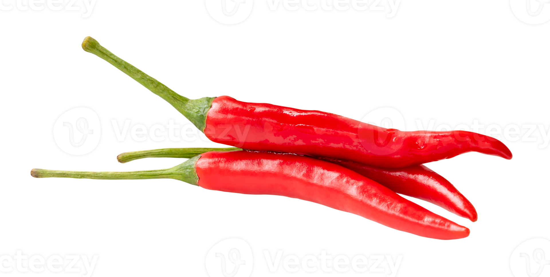 Side view of fresh red chili pepper in stack isolated with clipping path in file format png