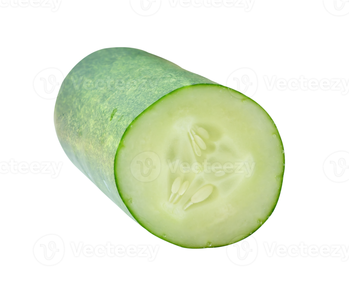 Front view of green cucumber half isolated with clipping path in file format png