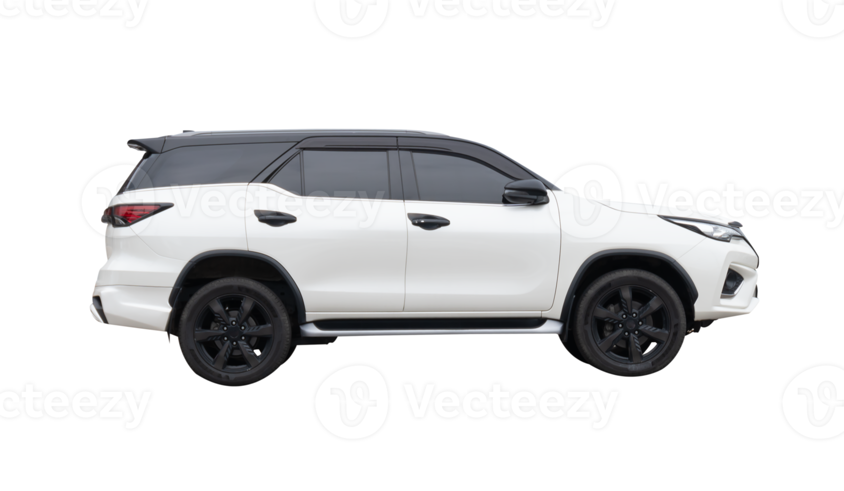 Side view of white SUV car isolated with clipping path in file format png