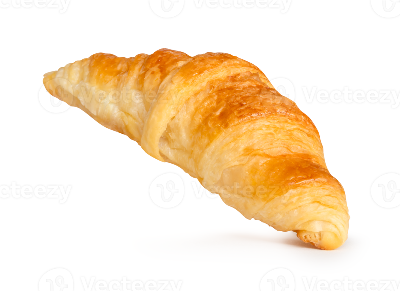 Side view of delicious brown croissant isolated with clipping path and shadow in file format png
