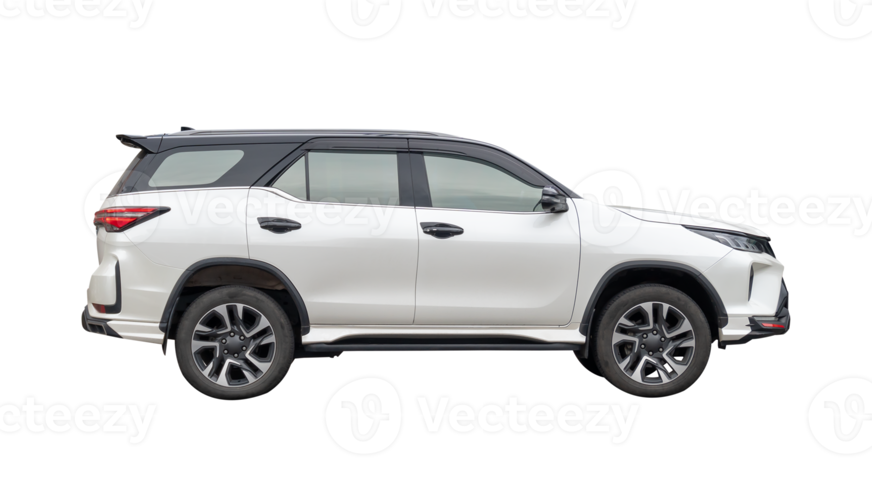 Side view of beautiful white SUV car isolated with clipping path in file format png