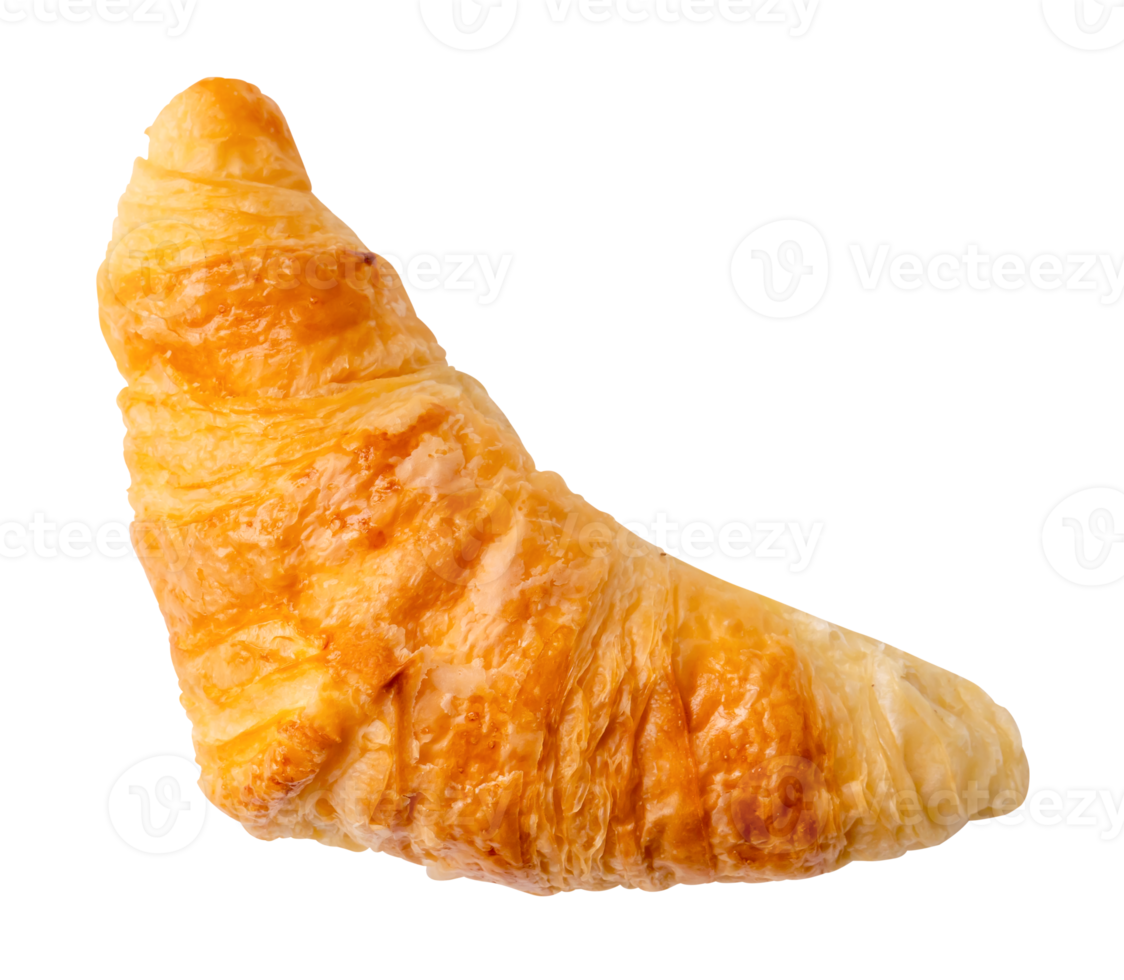 Top view of single brown croissant isolated with clipping path in file format png