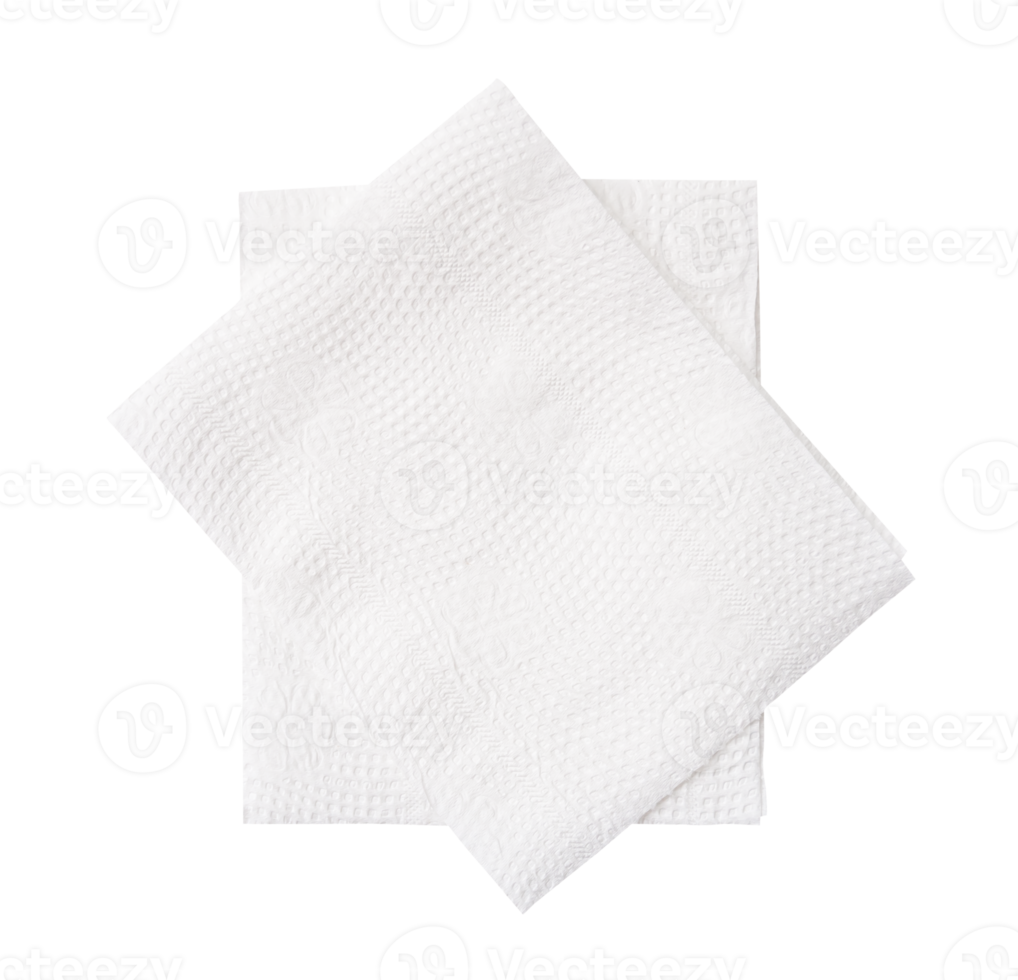 Top view of two pieces of tissue paper or toilet paper in stack isolated with clipping path in file format png